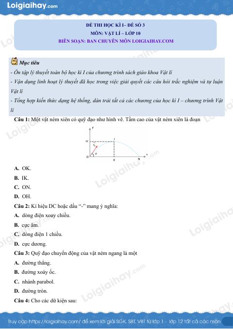 Đề thi học kì 1 Vật lí 10 Chân trời sáng tạo - Đề số 3